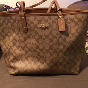 Extra large coach leather coated reversible bag